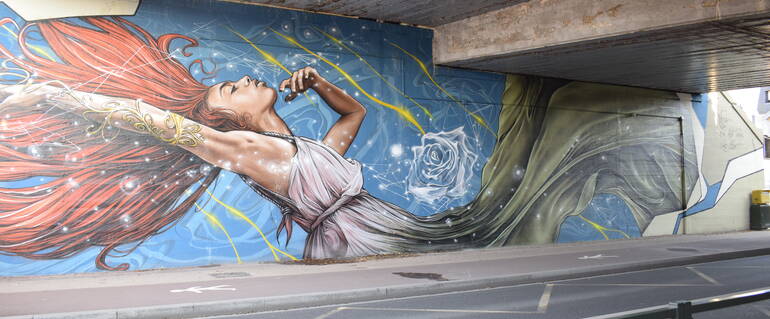 Illustration de : Fresque street art sous le pont du RER